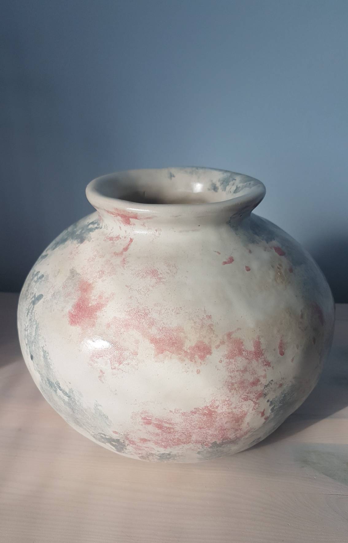 Cream, Pink & Grey Glazed Bowl Vase 
